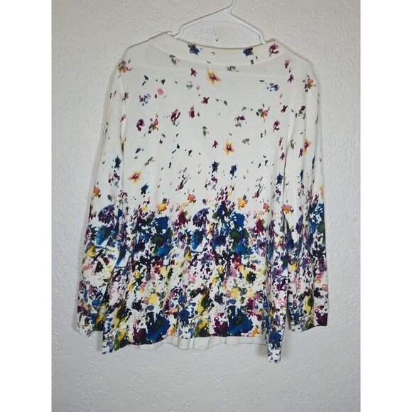 Orvis Cardigan Womens M Floral Watercolor Sweater Multi Color Medium - Picture 3 of 4